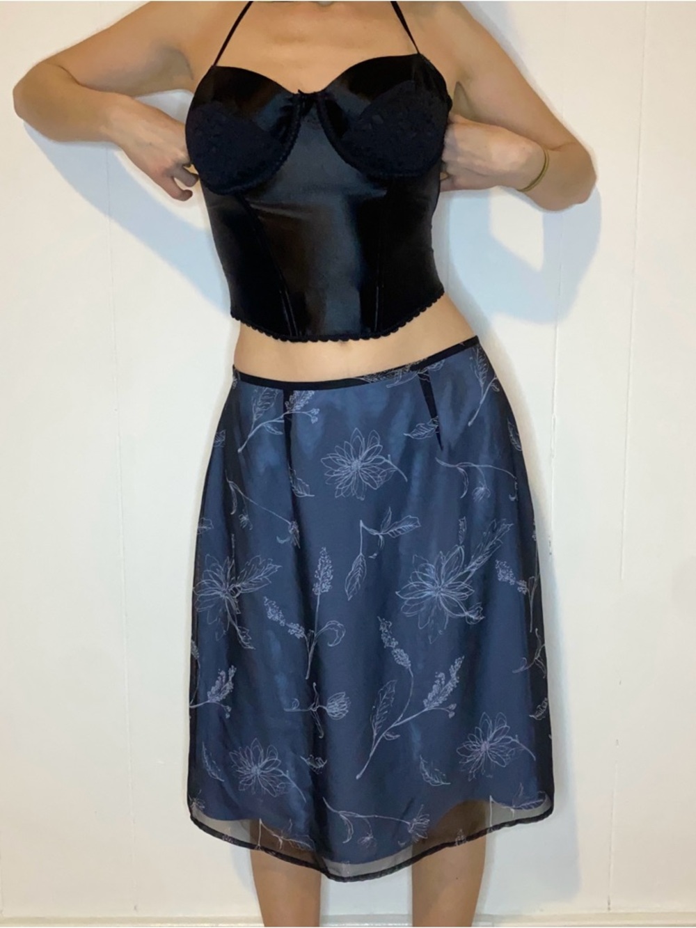 Black Floral Overlay Skirt
